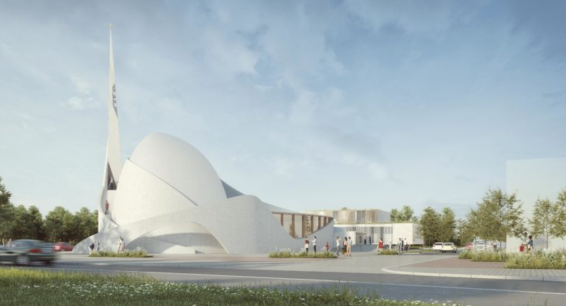 La future église Saint-Joseph-Le-Bienveillant à Montigneux-Le-Bretonneux (Yvelines), projet de l'agence AGAPÉ.