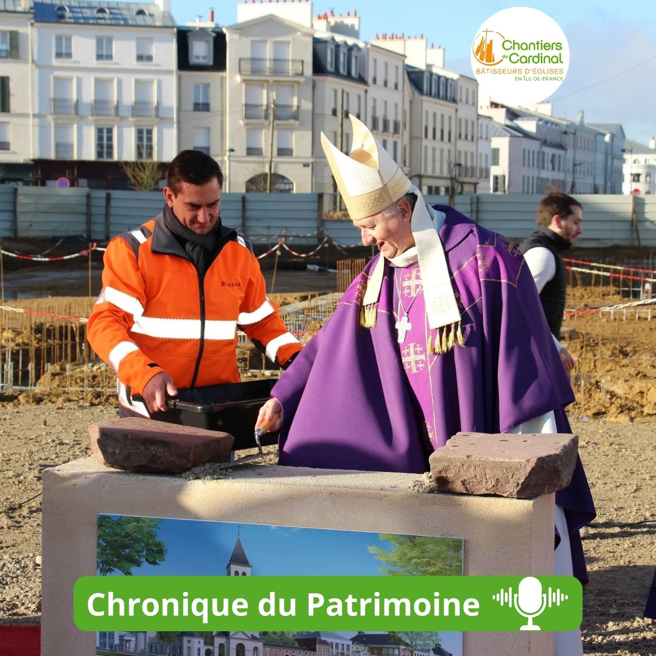 Mgr Nahmias posant les premières pierres de la future église Saint Colomban