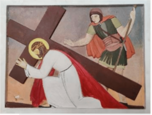 Station peint en couleurs Jésus Portant la croix