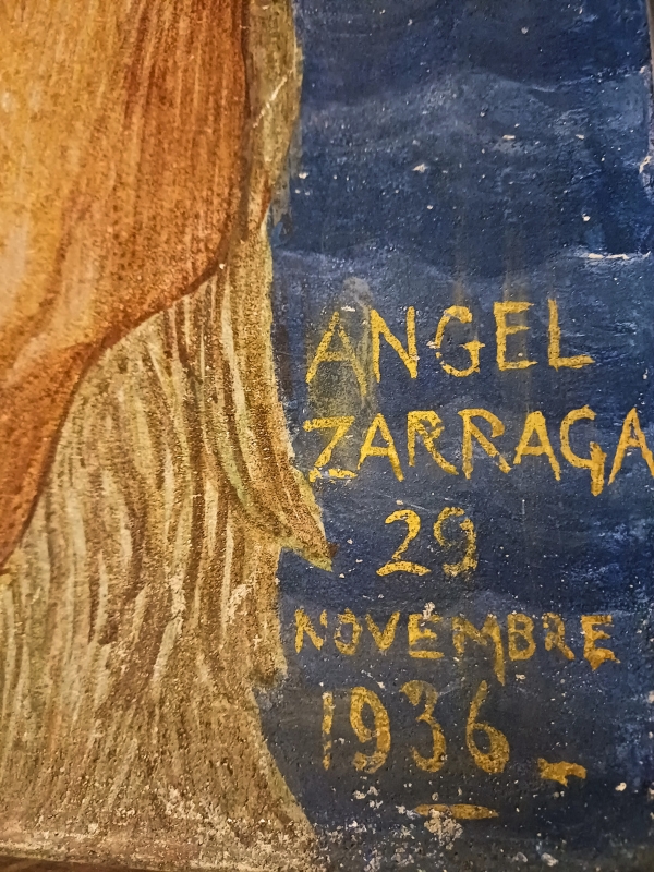 Détail de la signature du peintre du chemin de croix du Sacré Coeur de Gentilly