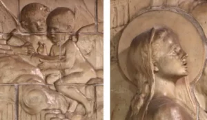 détail du haut-relief - Les anges et la sainte