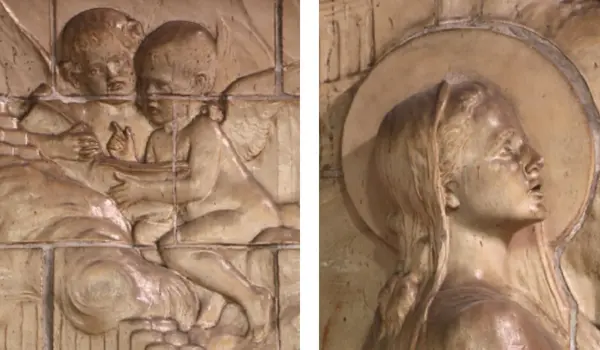 détail du haut-relief - Les anges et la sainte