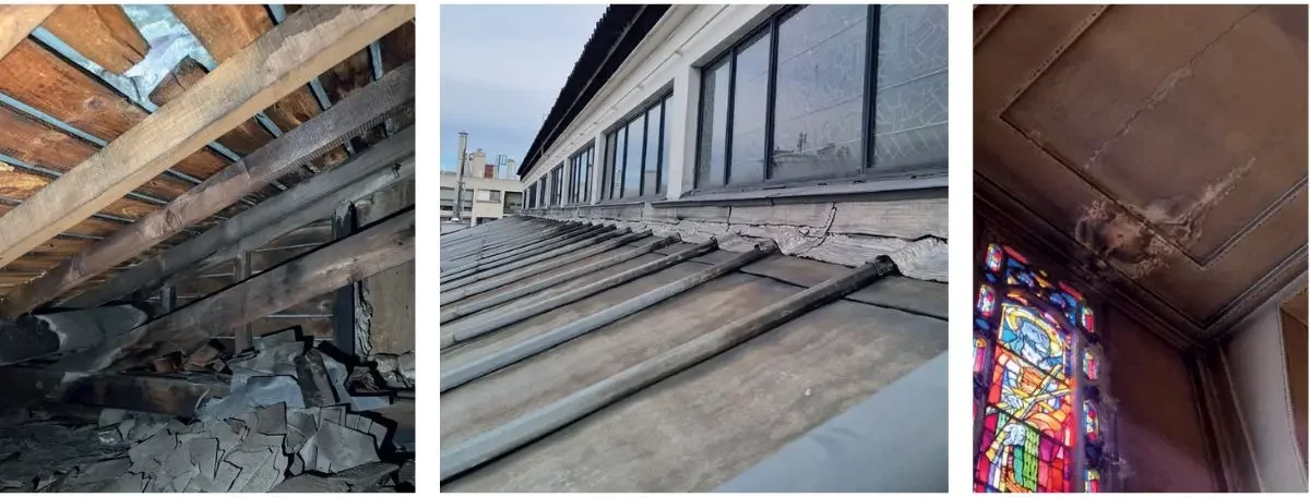 Sur-toiture et charpentes endommagées de Saint-Jean-Bosco