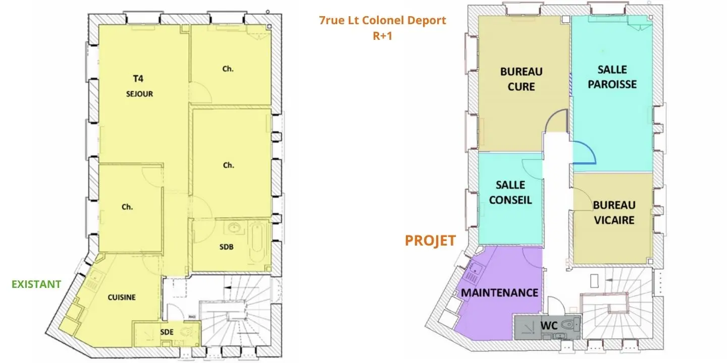 Sainte Jeanne de Chantal - Plan du projet de restructuration du 1er étage au 7 rue du Lieutenant-Colonel Deport
