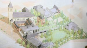 Axonométrie du projet initial du centre ecclésial Saint-Colomban