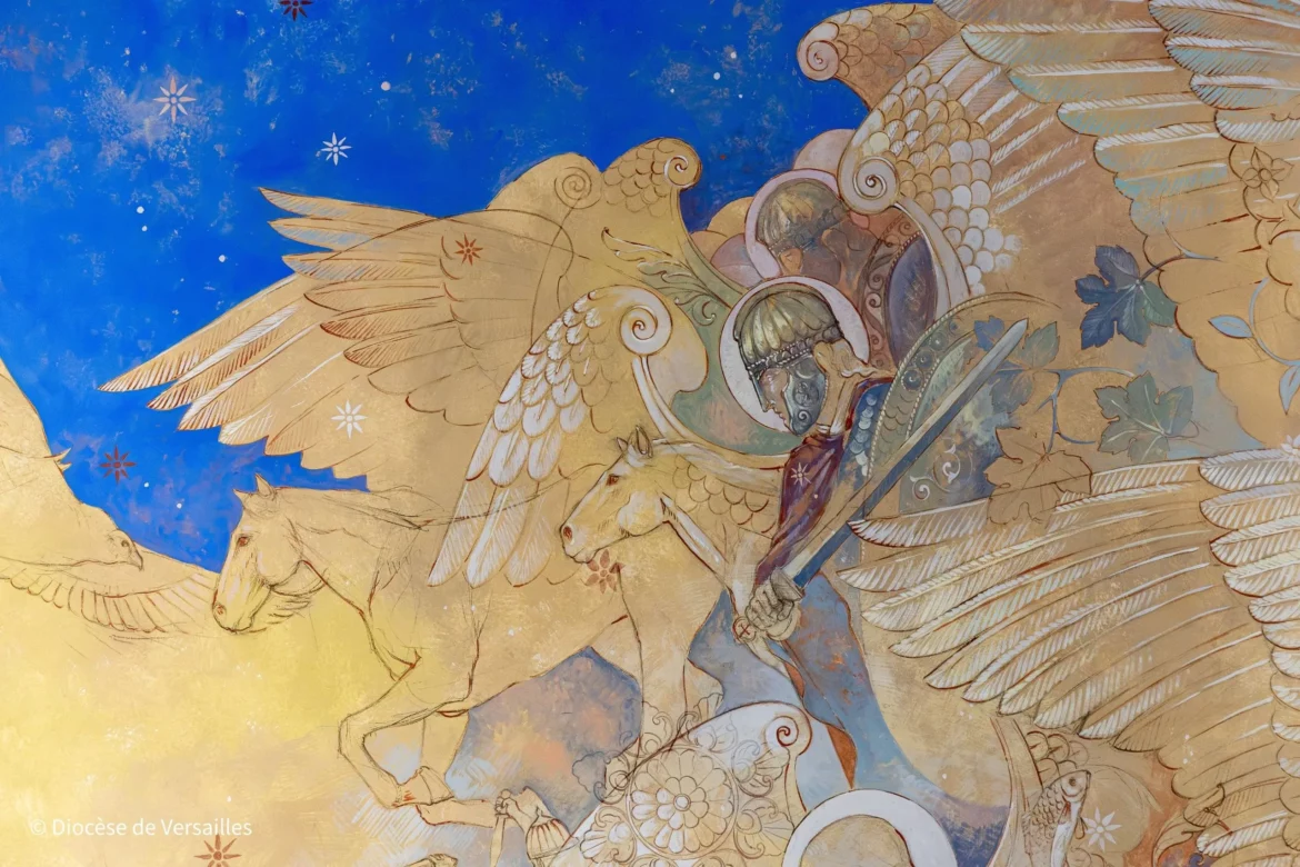 Soldats et anges combattants - Détail du mural d'Augustin Frison-Roche pour Saint Joseph le Bienveillant