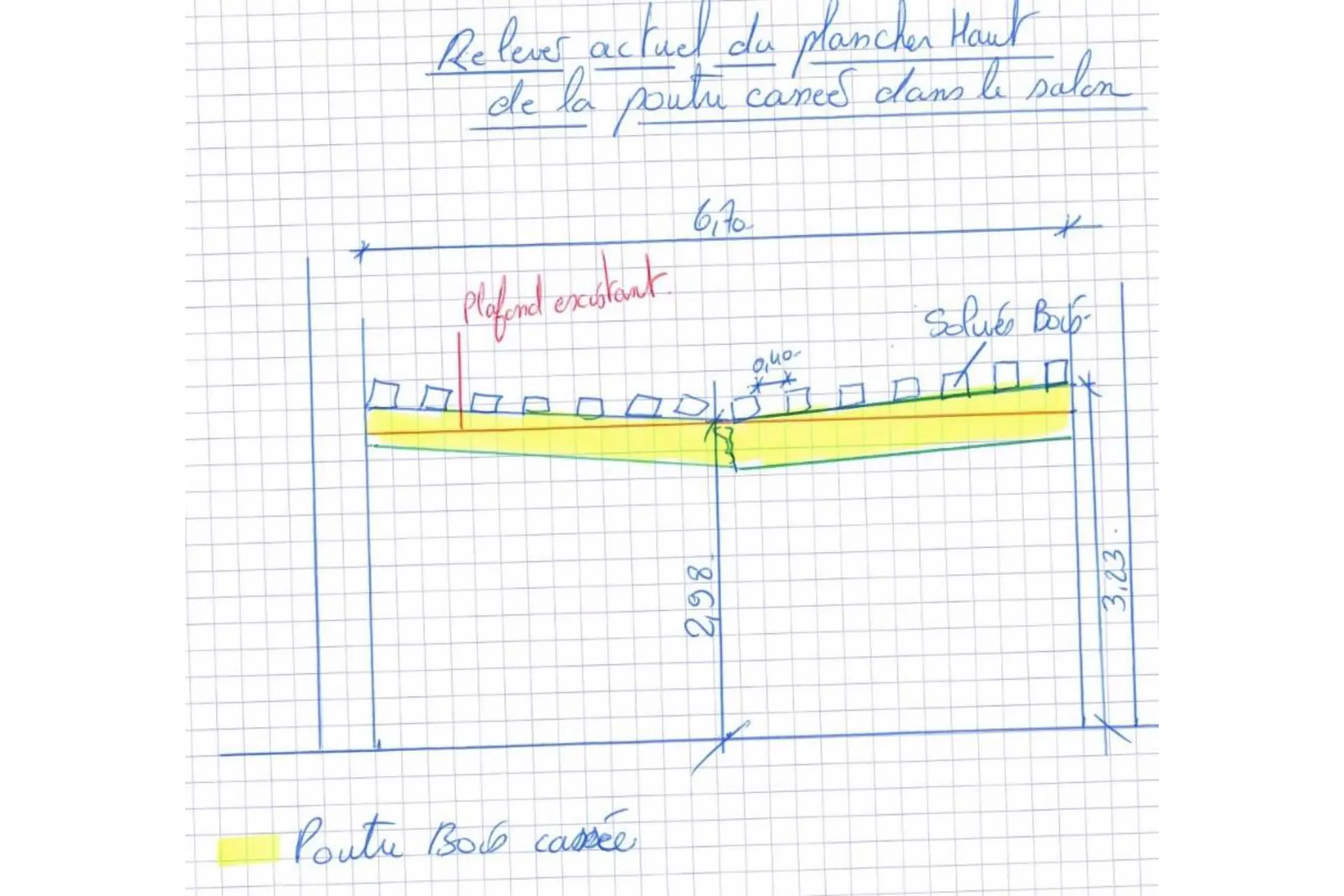 Croquis du relevé de la poutre du presbytère de Béton-Bazoches
